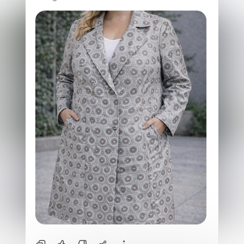 Isabel Toledo x Lane Bryant Metallic Mod Print Linen Blend Trench Coat Womens 14